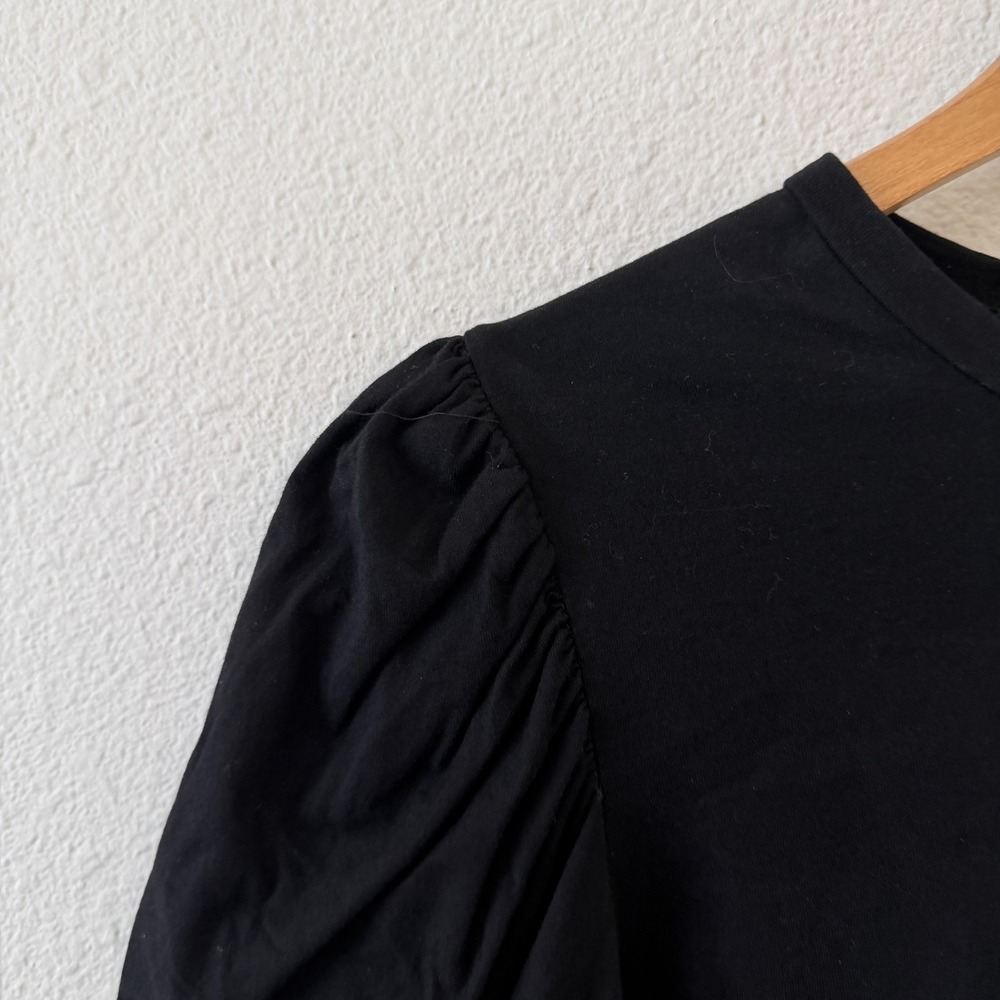 BURU Puff Sleeve Tee Shirt Top Womens L Black Long Sleeve Crew Neck Jersey Knit - Picture 4 of 8